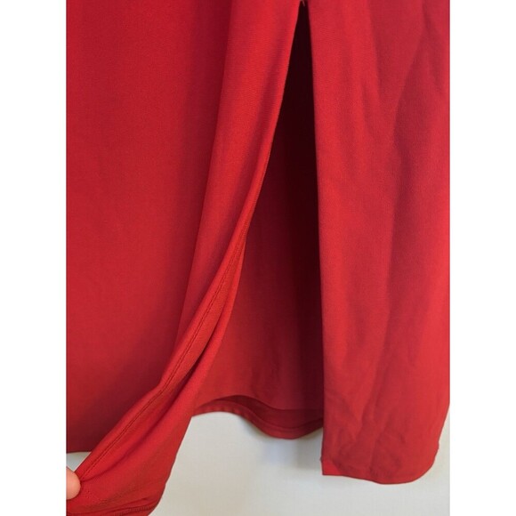 LAUREN RALPH LAUREN Connie Red Buckle Faux Wrap Midi Dress 16 Jersey Holiday - Picture 10 of 16